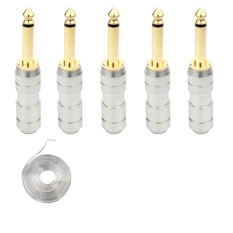 GiantBee 1/4" Audio Plugs 6.35 mm Plug TS Male 1/4 inch Heavy Duty Solder Type Mono Straight Connector for DJ Mixer, Speaker Guitar Cables, Patch Cable, Microphone Cables GiantBee (5 Pack) - Image 1